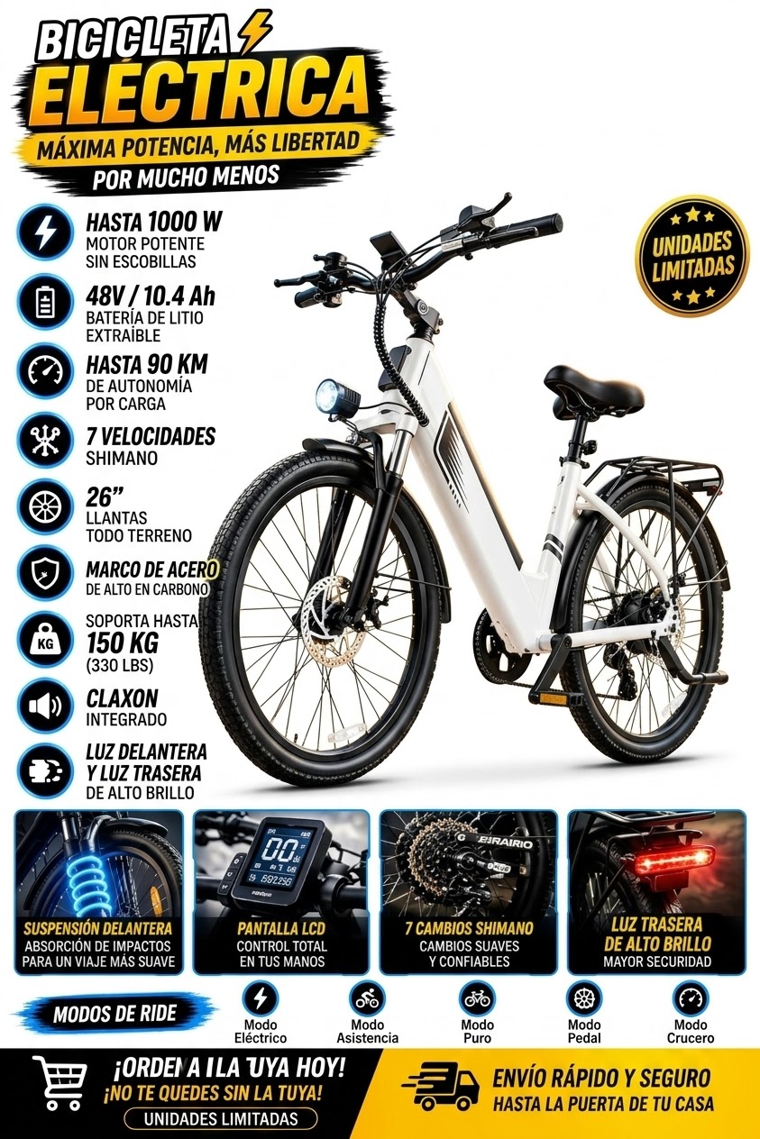 Bicicleta Eléctrica 26" Blanca