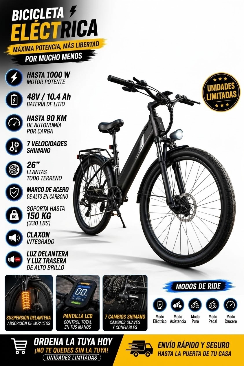 Bicicleta Eléctrica 26" Negra